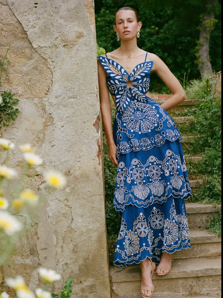 Vestido Blue Flower Richelieu Euroflax Premium Linen Farm Rio