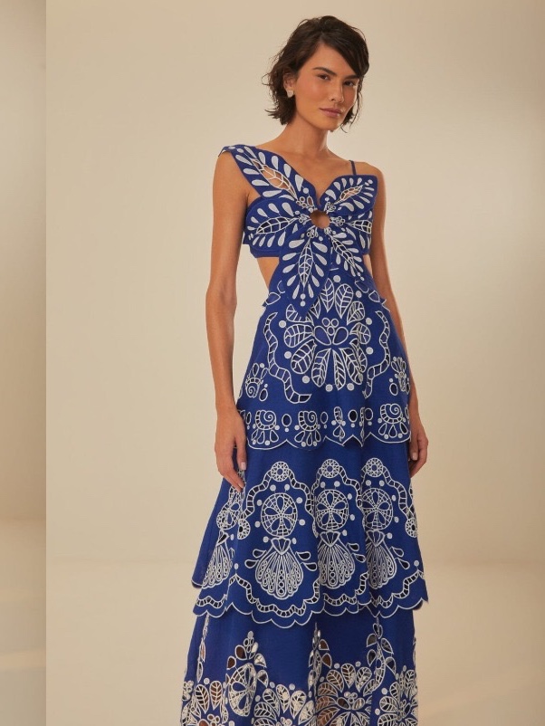 Vestido Blue Flower Richelieu Euroflax Premium Linen Farm Rio 5