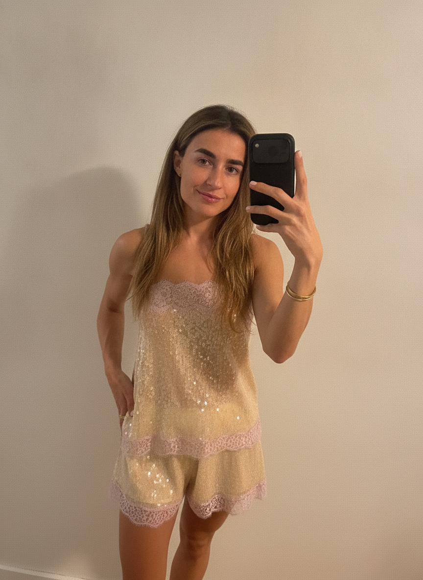 Conjunto Lentejuelas Beige 3