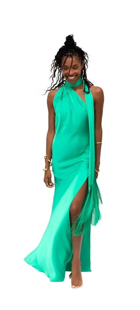 Vestido Satén Verde Azzara