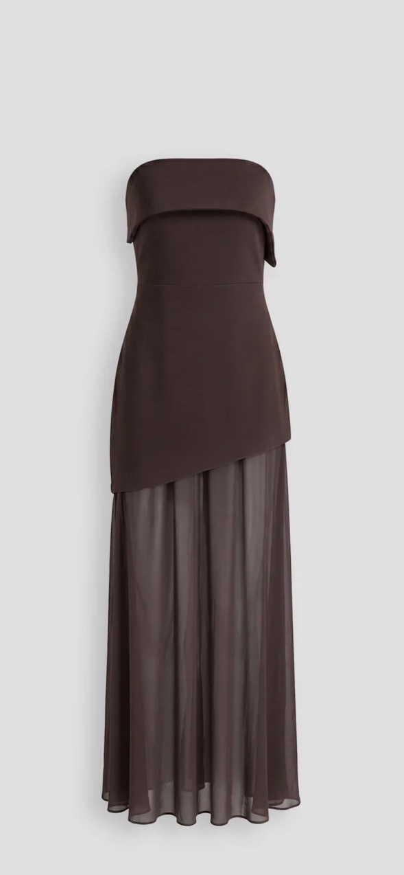 Vestido asimétrico transparencia café