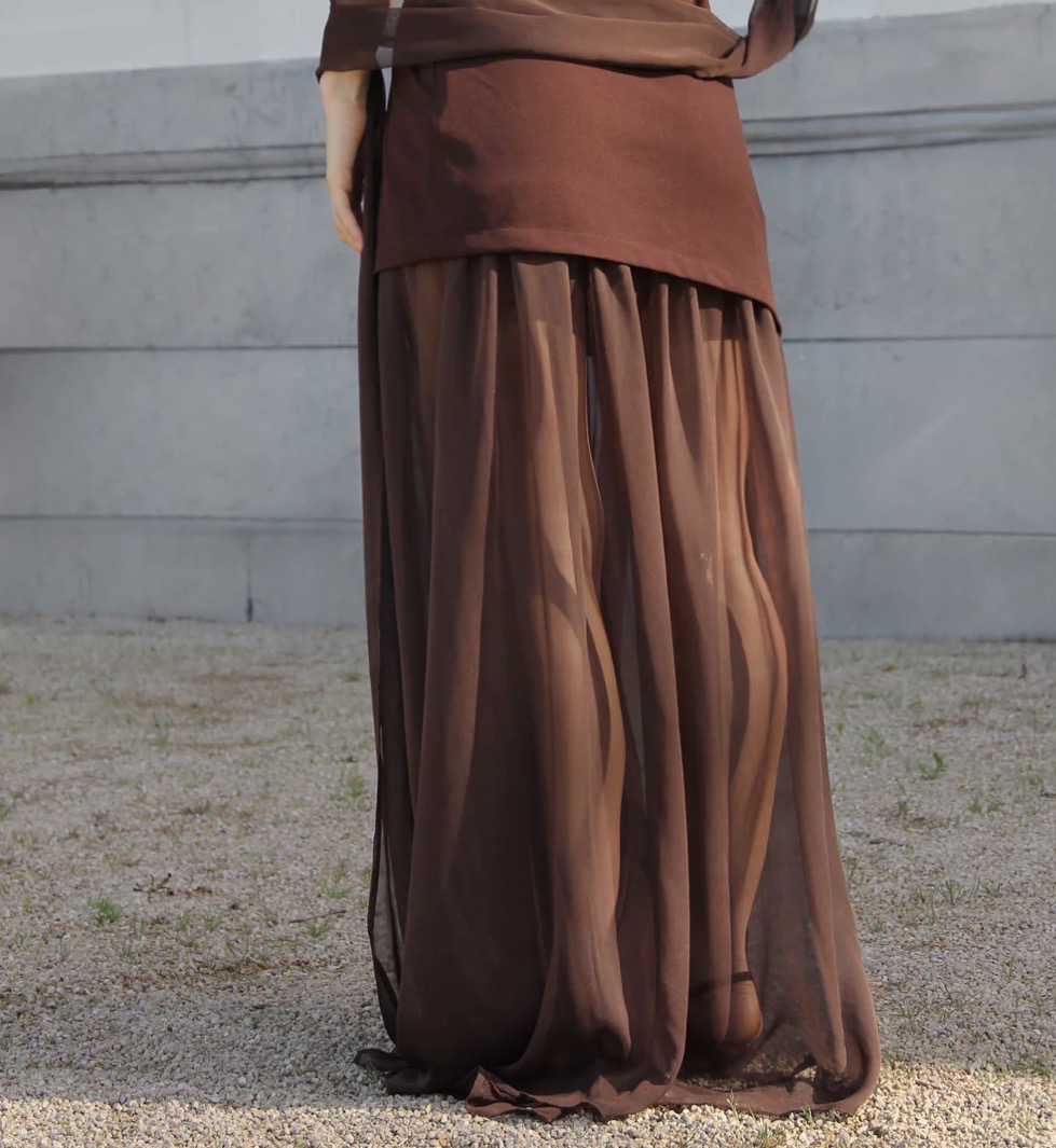 Vestido asimétrico transparencia café  4