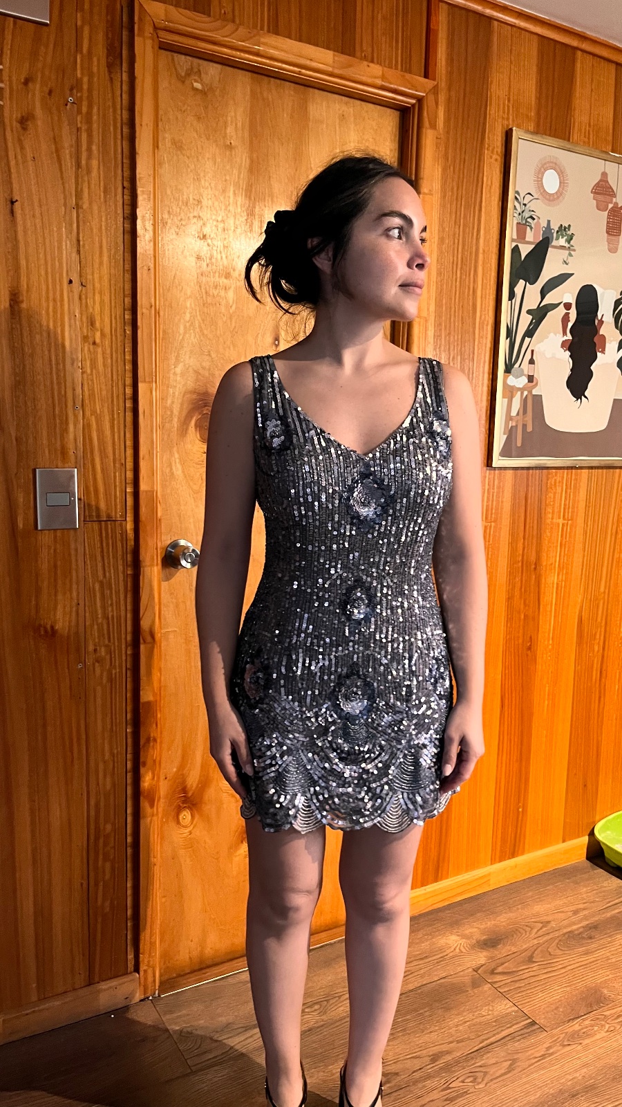 Vestido mini lentejuelas plateado  3