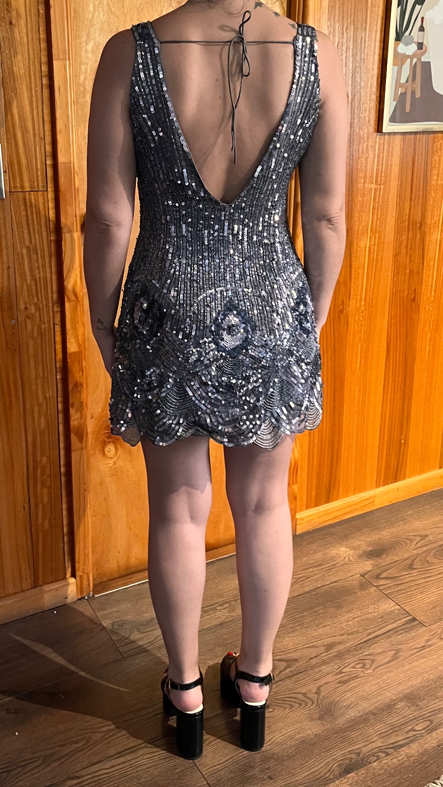 Vestido mini lentejuelas plateado  4