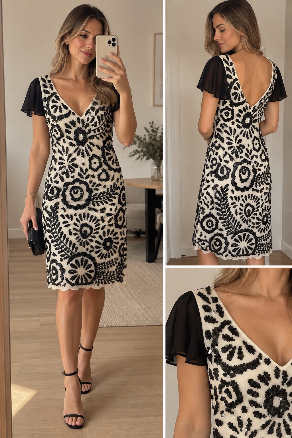 Vestido Macarena Gorroño bordado blanco y negro – Talla S 🖤✨