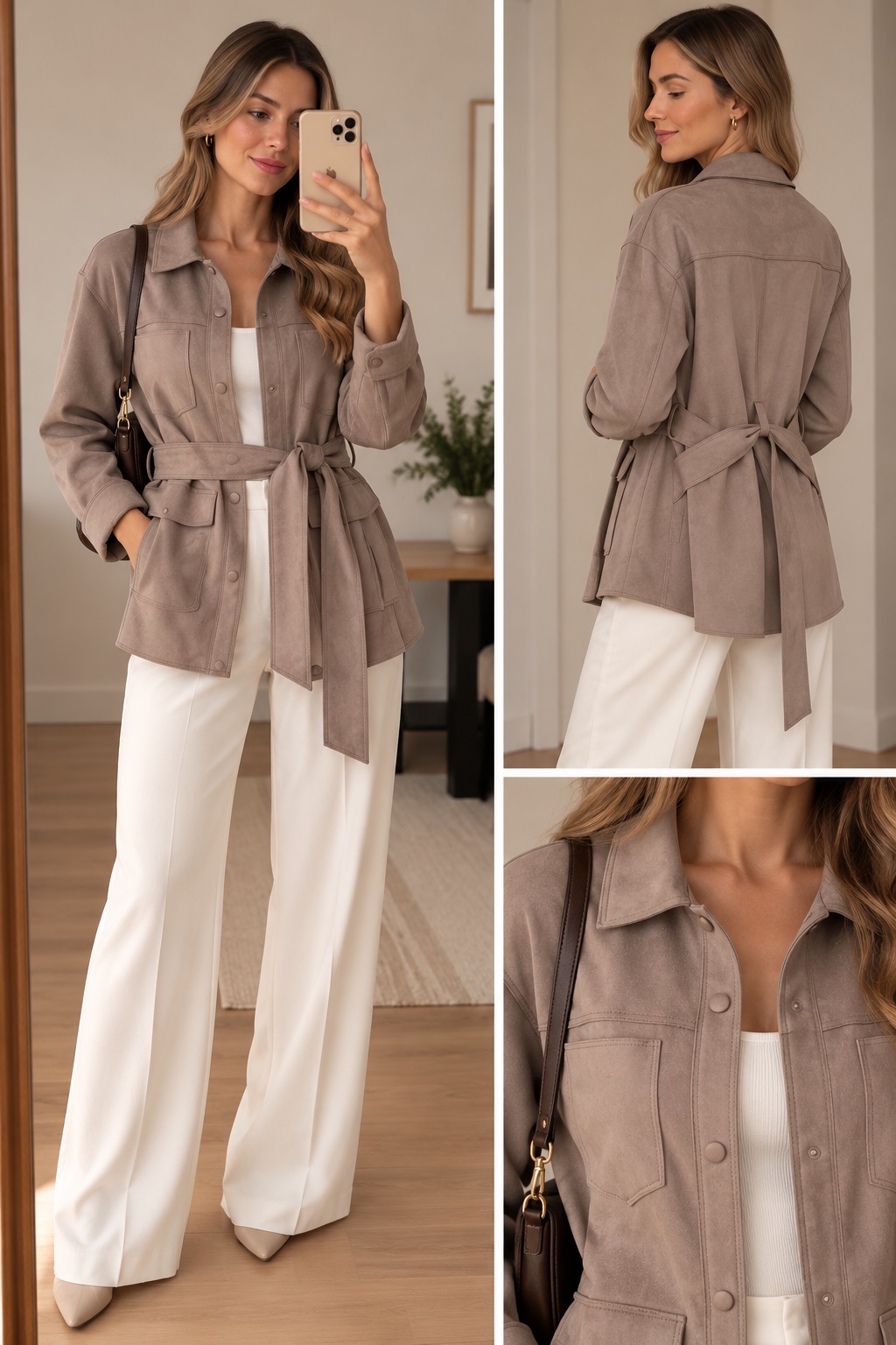 Chaqueta Zara efecto gamuza con cinturón – Talla M 🤎
