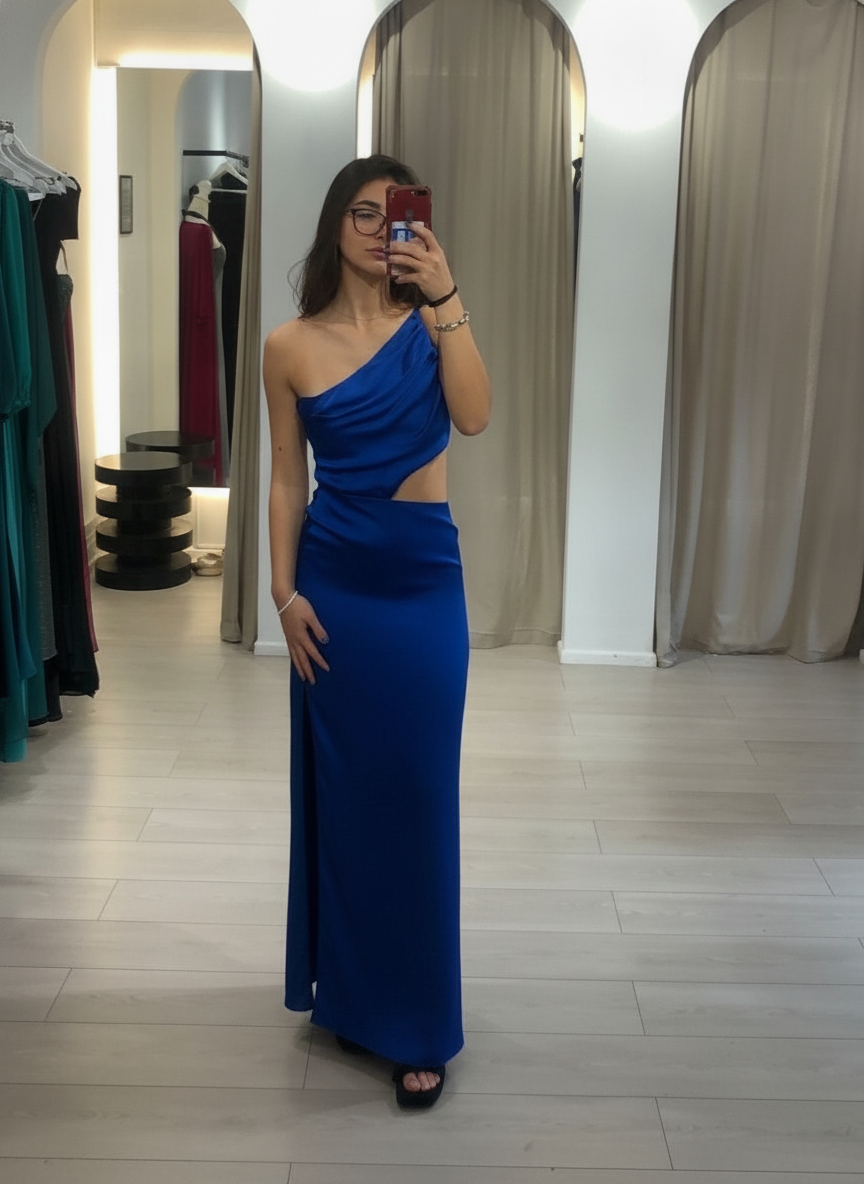 Vestido largo azul eléctrico